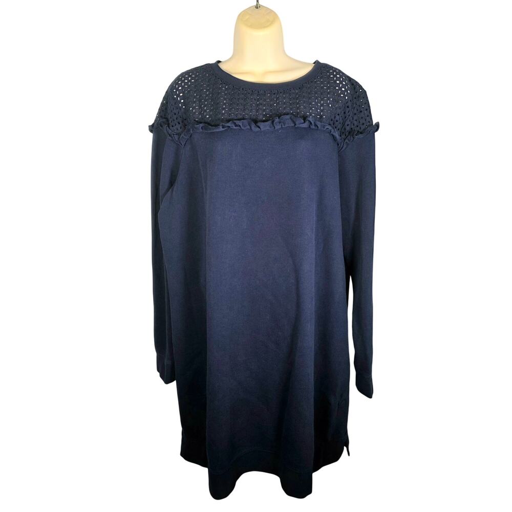 Crown & Ivy XXL Navy Cotton Eyelet Lace Ruffle Shift Dress